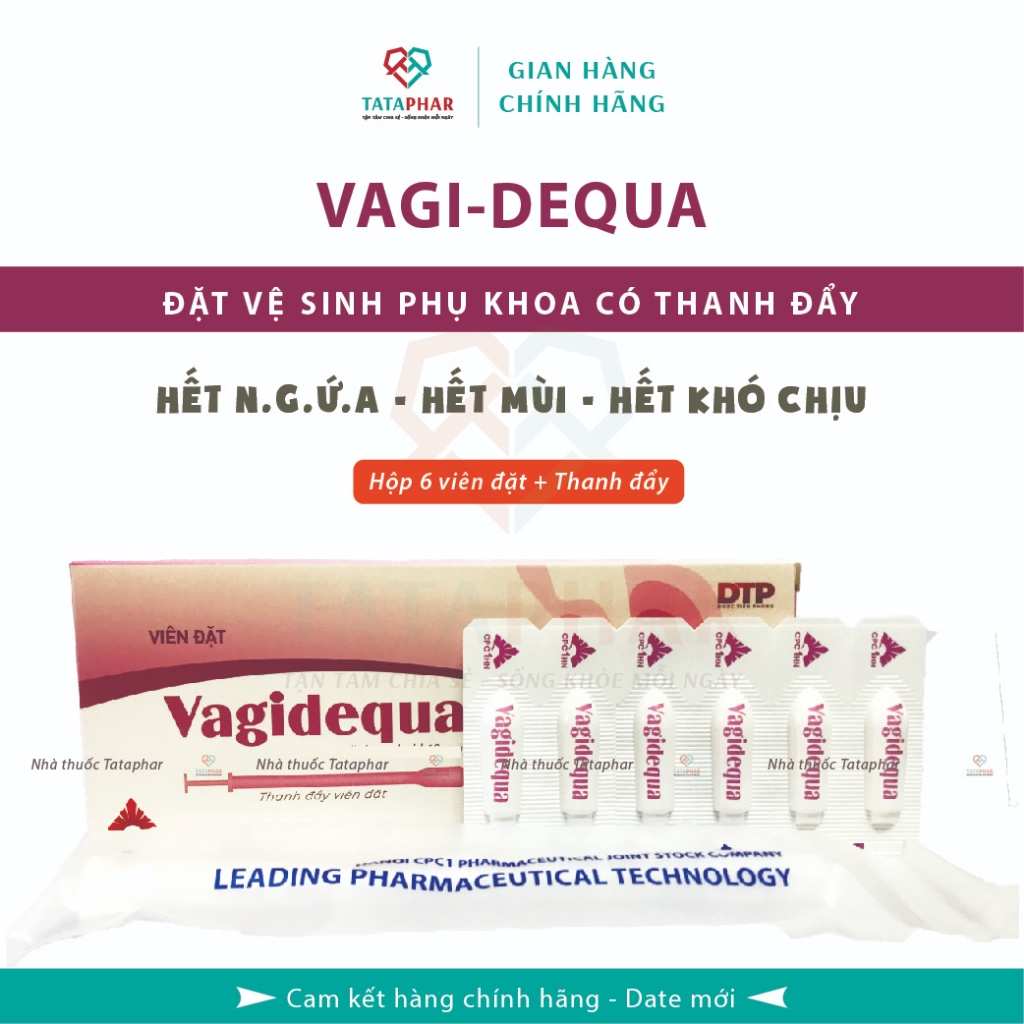 DDVS Phụ Nữ - Đăt vệ sinh phu khoa Vagi_dequa - Hết ngưa, hết mùi, hết khó chịu - Hộp 6 viên kèm thanh đẩy - Chính hãng