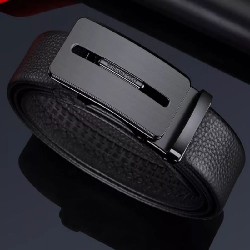 Thắt lưng da bò nhập khẩu HTK13 Bản 3.5cm dây nịt nam dùng khóa tự động răng nhựa cao cấp bảo hành 5 năm