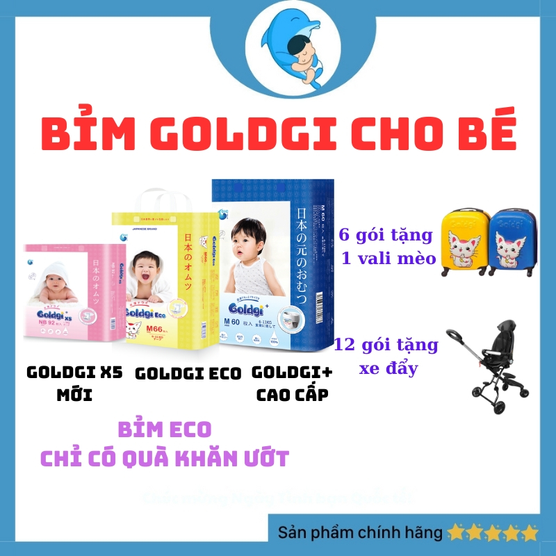 Tã bỉm dán quần Goldgi X5 size Nb92 S84 M66 M54 L48 XL44 XXL32 cho bé