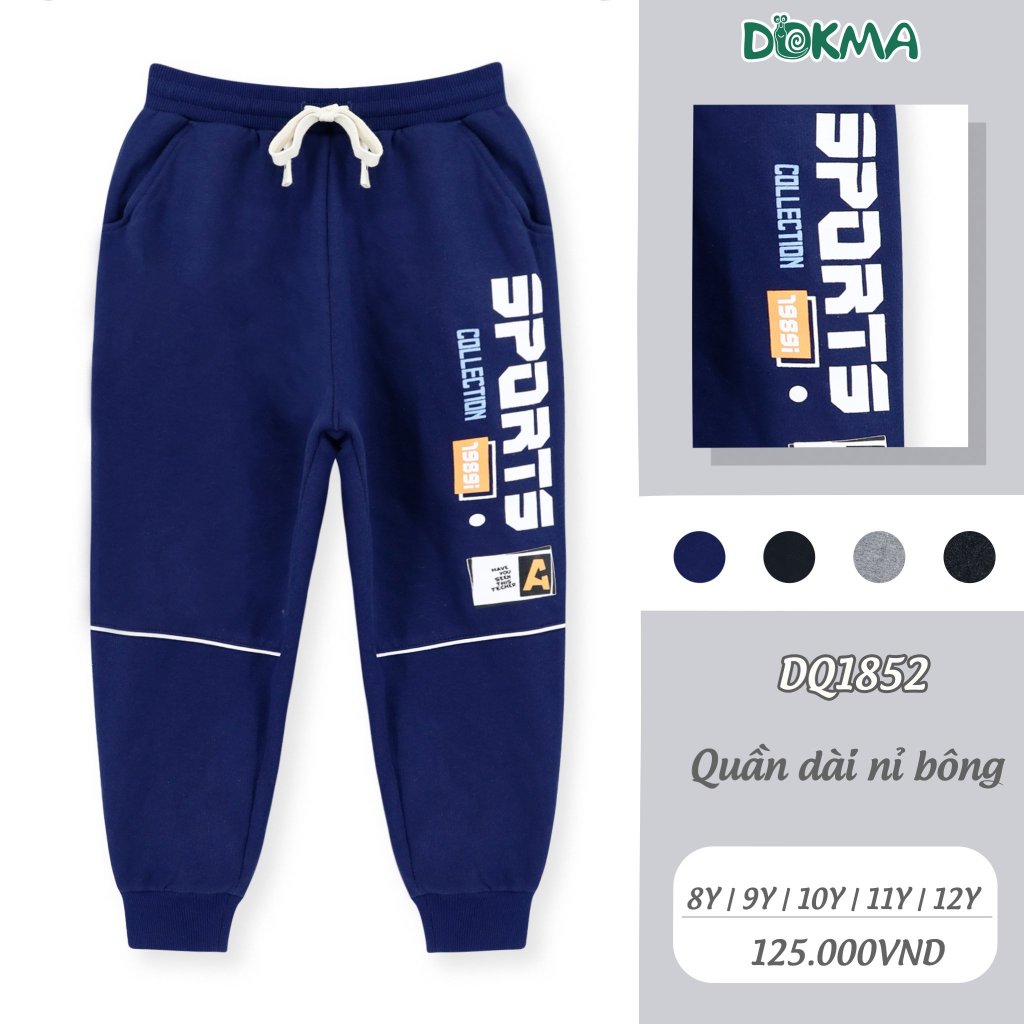 Quẩn dài bé trai vải nỉ bông dày ấm Dokma DQ1852