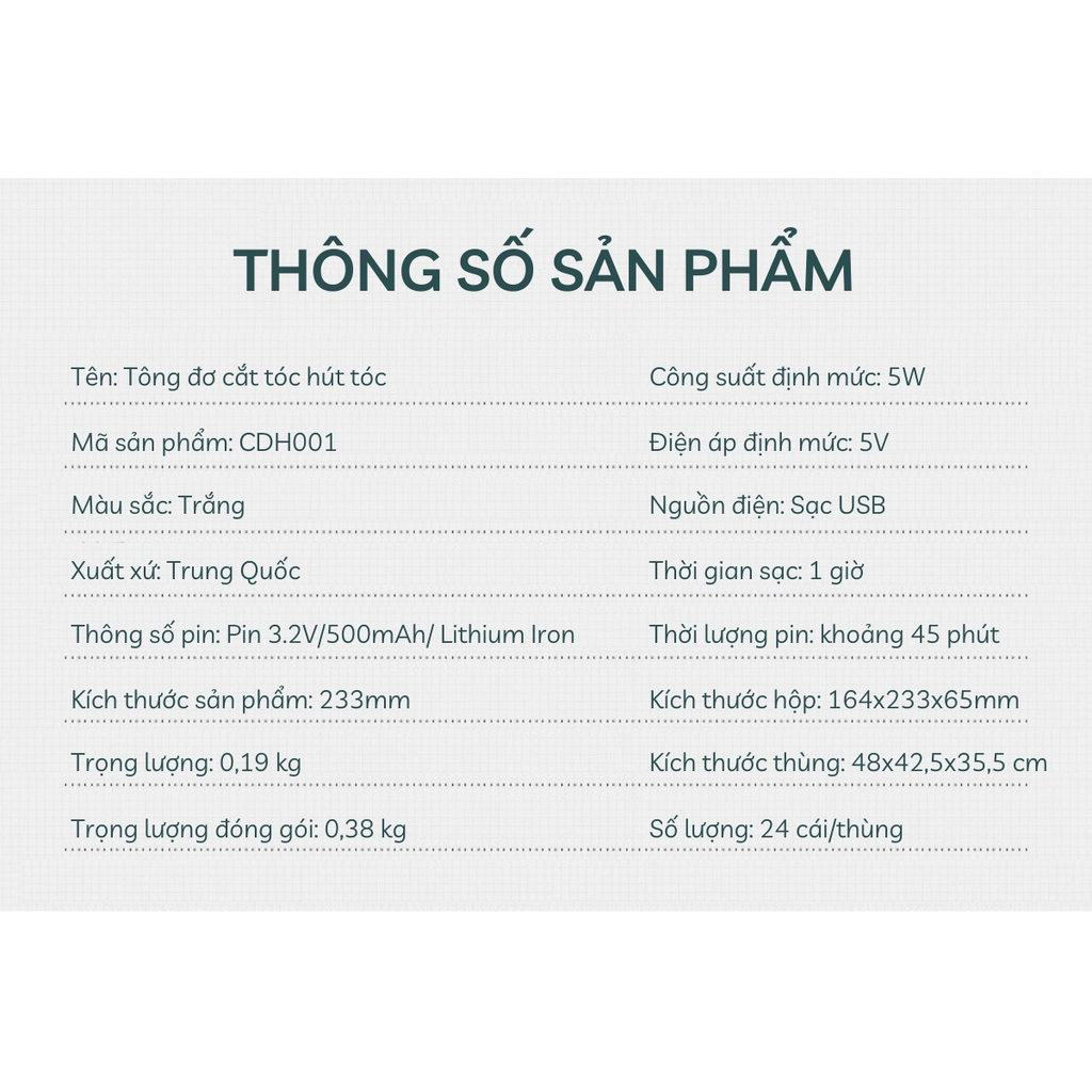 Tông Đơ Cắt Tóc Trẻ Em 2 Chế Độ Hút Tóc Tự Động Máy Êm Chống Nước Yoota Baby