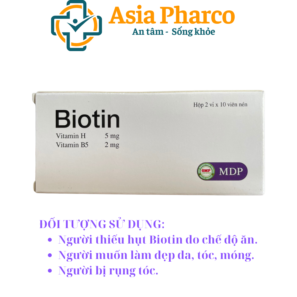 Viên uống Biotin (Vitamin H, B5) da đẹp, mịn màng, bảo vệ tóc giảm rụng, móng chắc khoẻ [MDP, Mediphar USA]