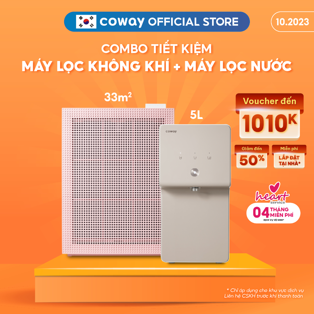 [Combo tiết kiệm] Máy lọc không khí Coway Cartridge (P) AP-1019C (P) và Máy lọc nước Coway Cinnamon P-6320R