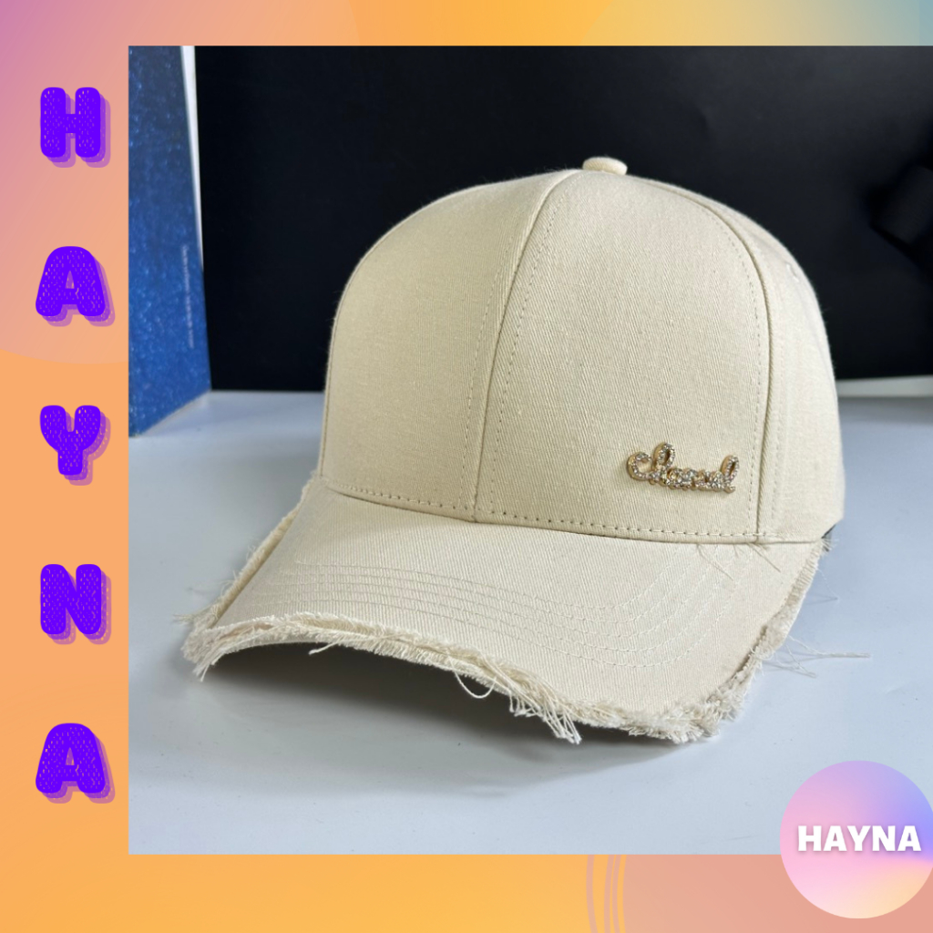 (ảnh thật) Mũ lưỡi trai nam nữ viền rách đính chữ Chane.l siêu sang chảnh đứng form, M185