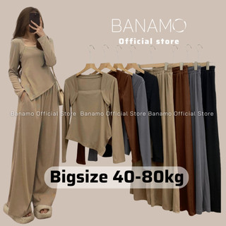  Set nữ Banamo Fashion bộ áo thun tăm cổ vuông kèm quần culottes 191 