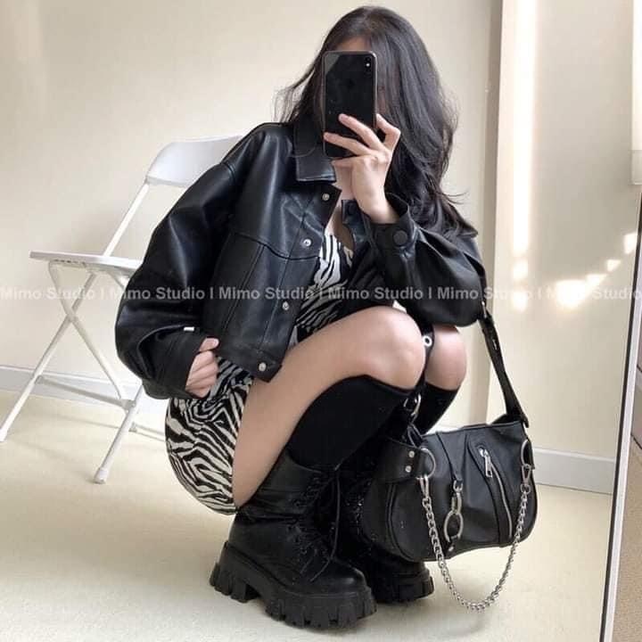 Áo khoác da croptop basic, áo khoác da nữ phong cách cá tính trẻ trung cực hot 20203 M2