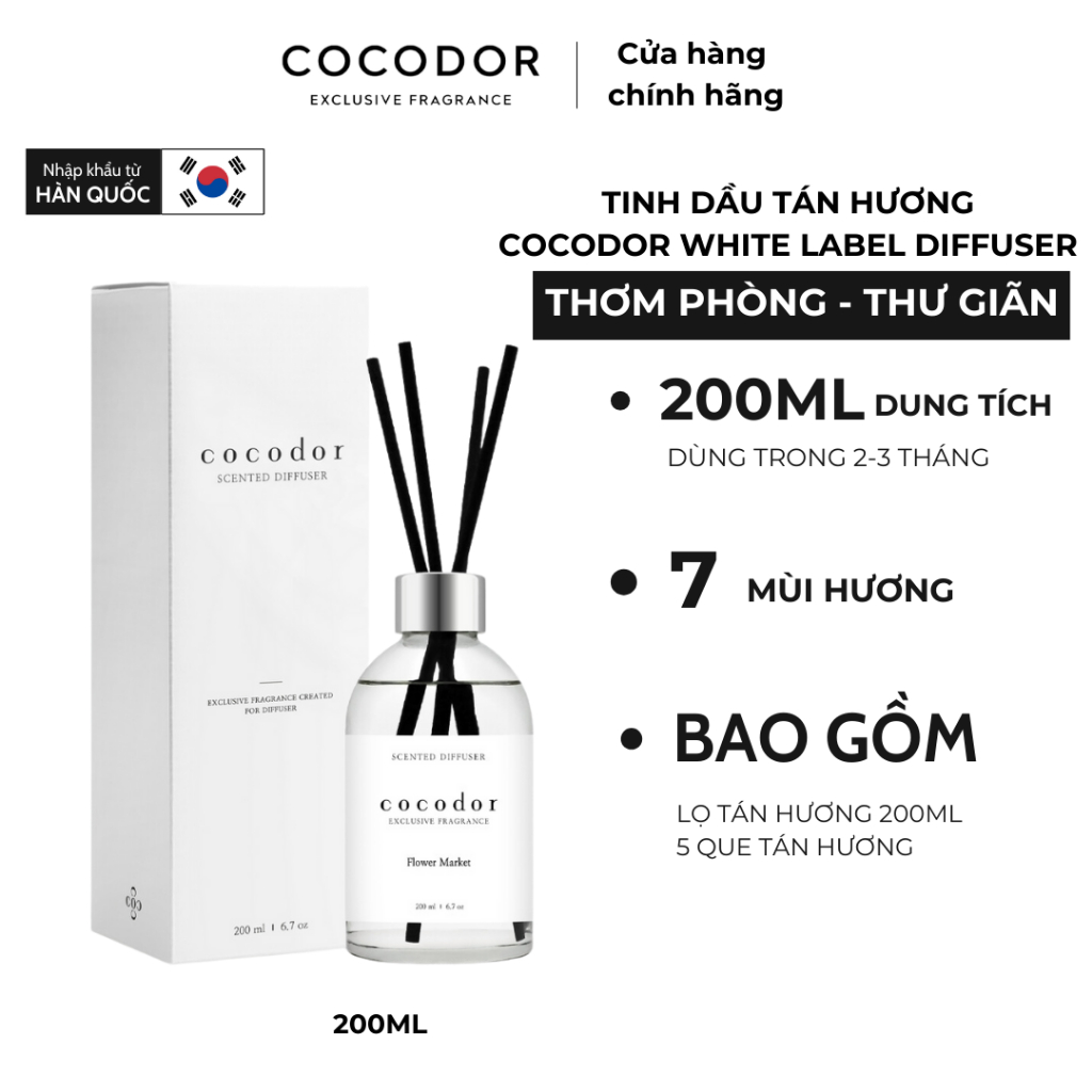 [Mới] Tinh Dầu Tán Hương Thơm Phòng Phiên Bản Trắng Cocodor White Label 200ml
