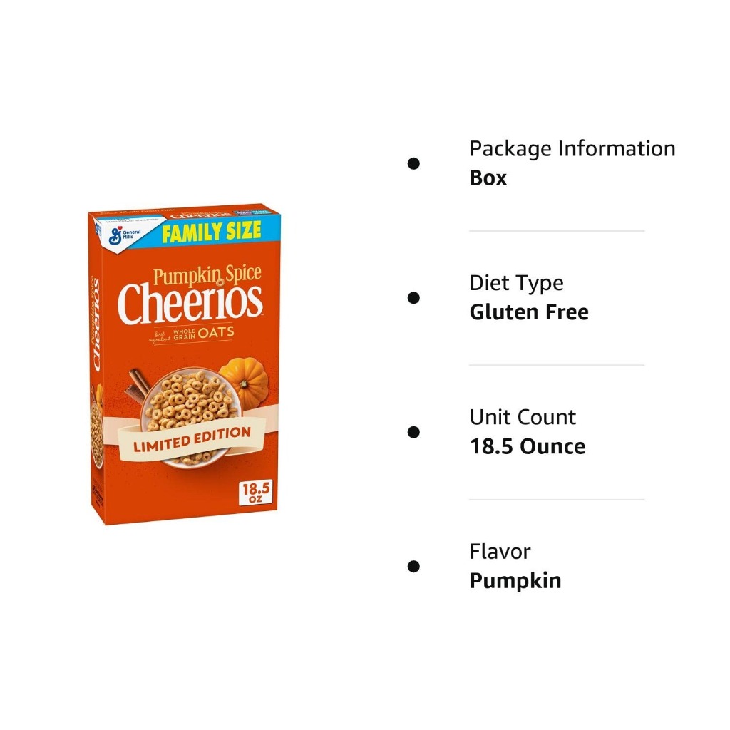 Cereal ăn sáng Cheerios Pumpkin Spice 524 gr