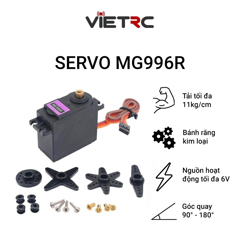 Động cơ servo MG996R ( MG996 / MG 996R / 996 ) đầu trục / nhông kim loại độ bền cao kéo tối đa 11kg