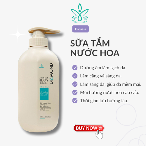 Sữa tắm nước hoa Bioasia Dưỡng Da Sáng Mịn chứa Chiết Xuất Dầu Hạt Cọ 500g.