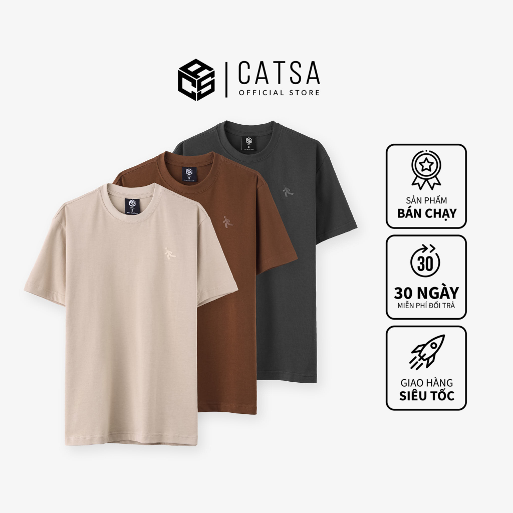 Áo thun tay ngắn CATSA in hình basic chất liệu cotton co giãn 2 chiều dày dặn form regular 12ATN051