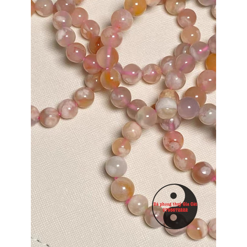 Vòng tay đá mã não hoa anh đào 5a kín vân đẹp kiểm định