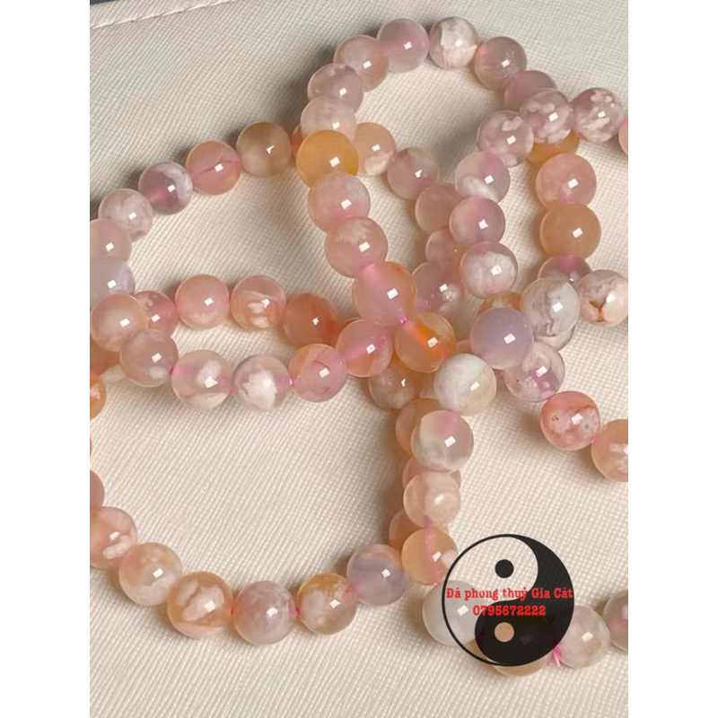 Vòng tay đá mã não hoa anh đào 5a kín vân đẹp kiểm định