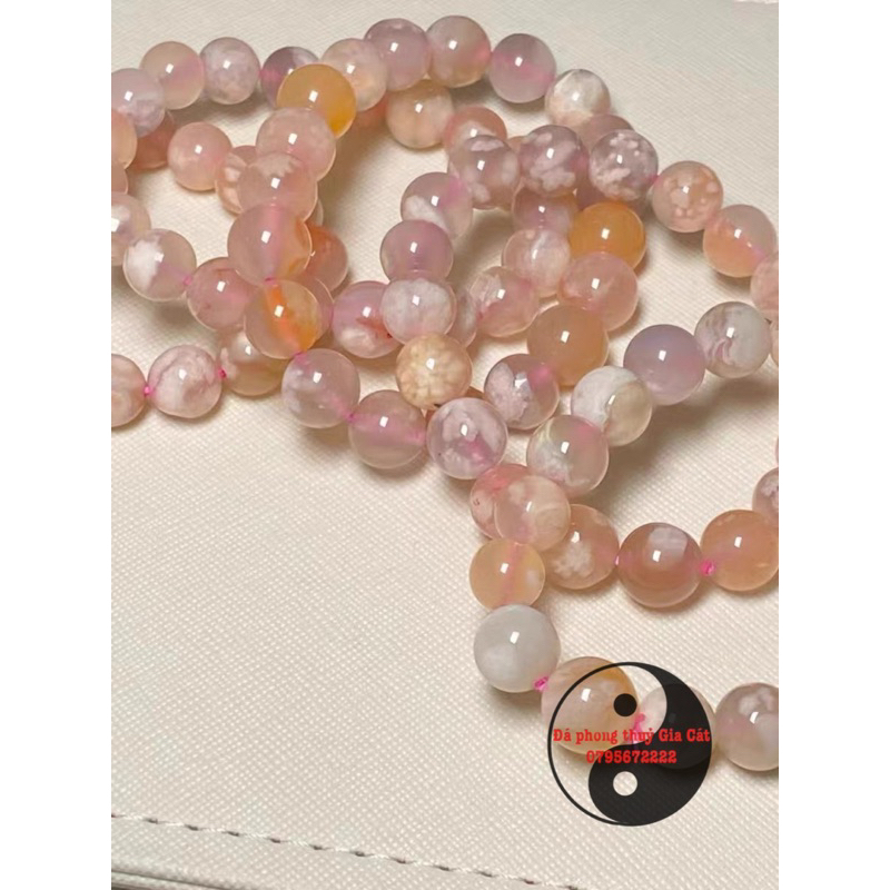 Vòng tay đá mã não hoa anh đào 5a kín vân đẹp kiểm định