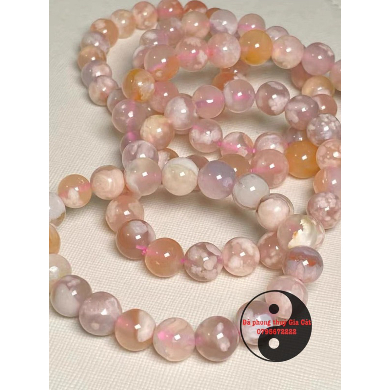 Vòng tay đá mã não hoa anh đào 5a kín vân đẹp kiểm định