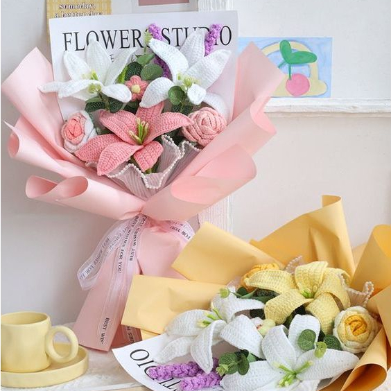 Hoa Len Móc Thủ Công - Hoa Ly Bằng Len Handmade Dùng Để Làm Quà Tặng Hoặc Trang Trí Nhà Cửa ( Hàng Có Sẵn )