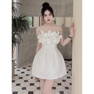 Váy đầm 2 dây dự tiệc 3 bông hoa xinh