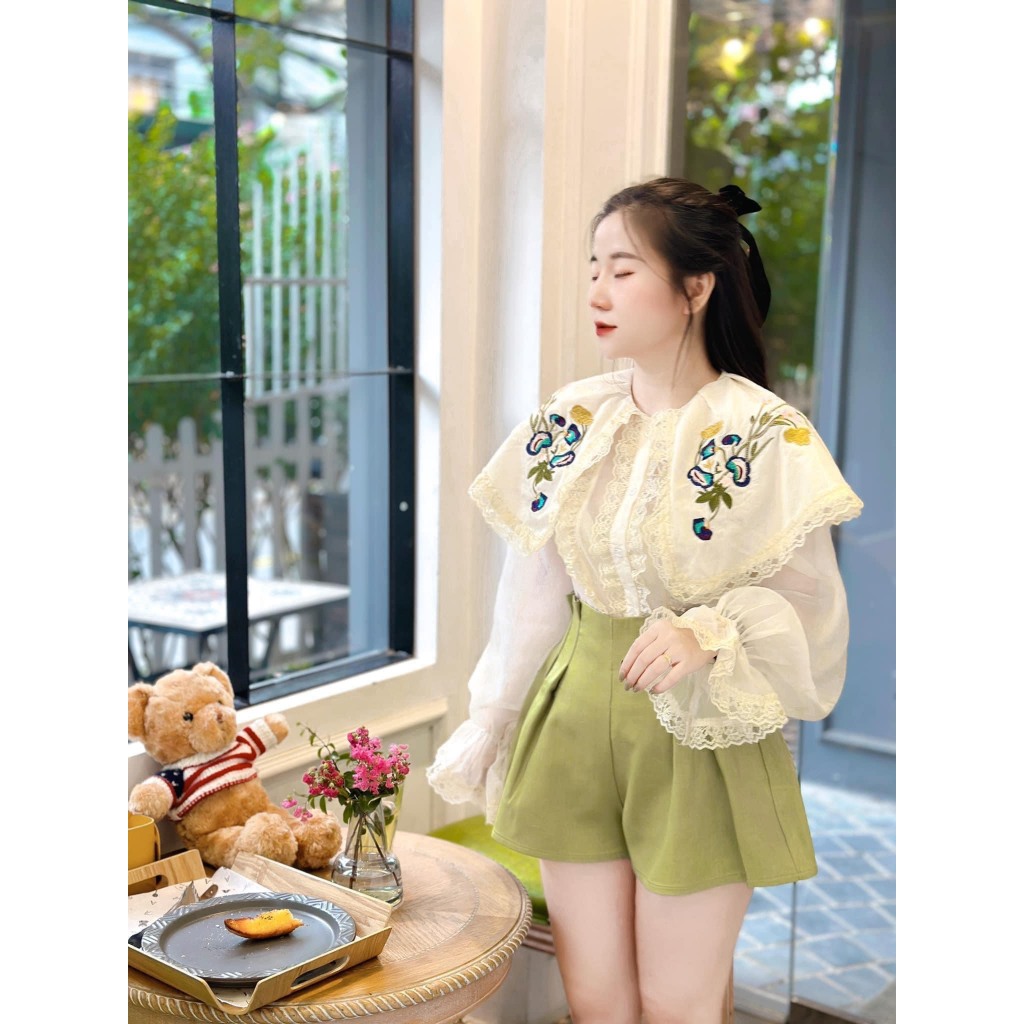 -Set áo bèo ren thêu hàng Quảng Châu phong cách thanh lịch kèm ảnh thật