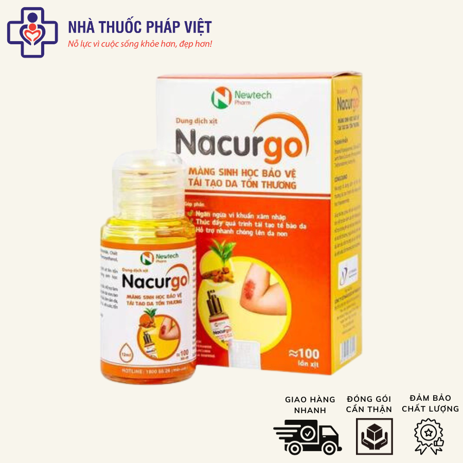 Nacurgo - Dung dịch băng vết thương dạng xịt tạo màng sinh học Polyesteramide giúp vết thương nhanh 