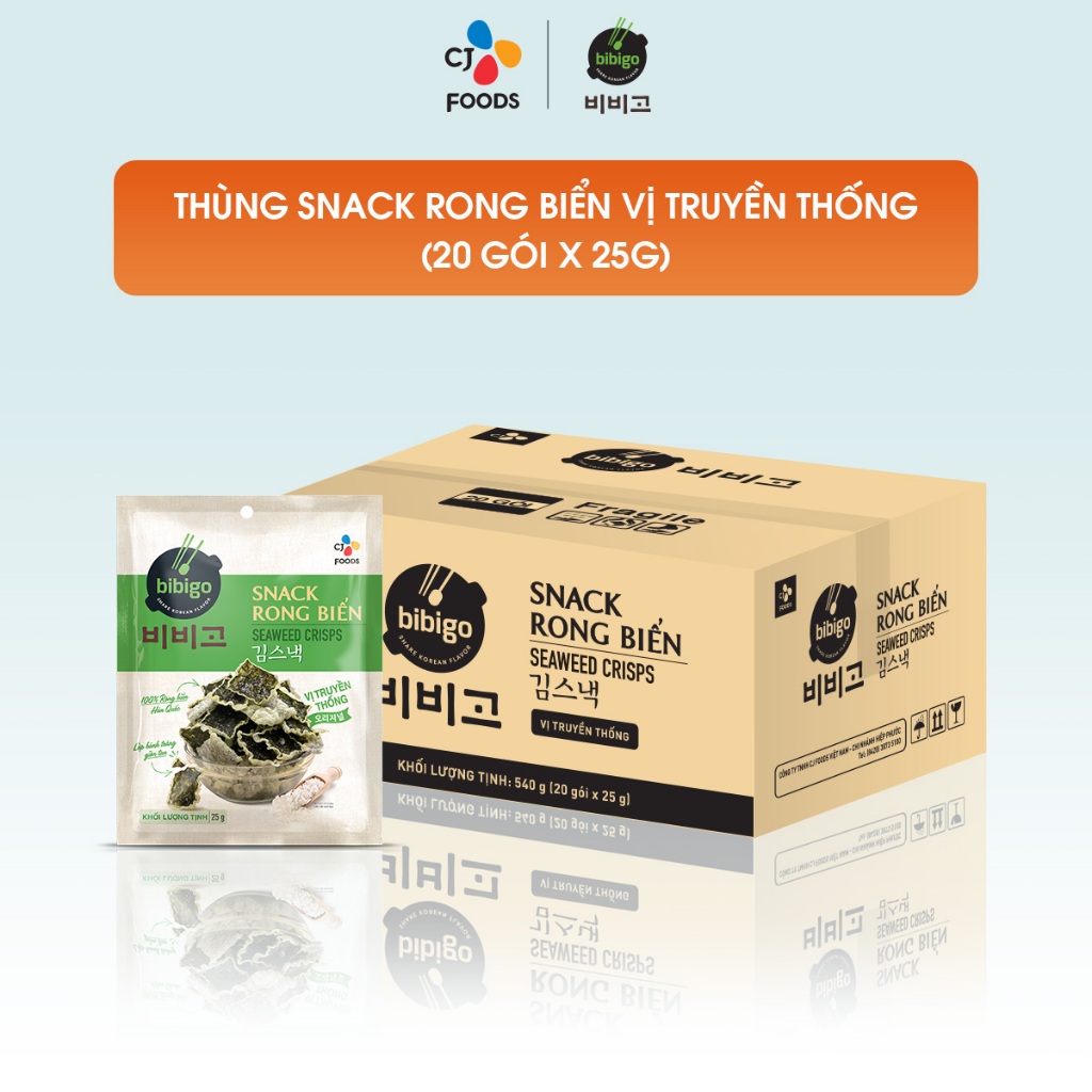 [Tặng 3 lon Hoegaarden Đào] Thùng Snack rong biển Bibigo vị Truyền thống/ Mật ong Bắp/ Bắp Phô mai (20 gói)