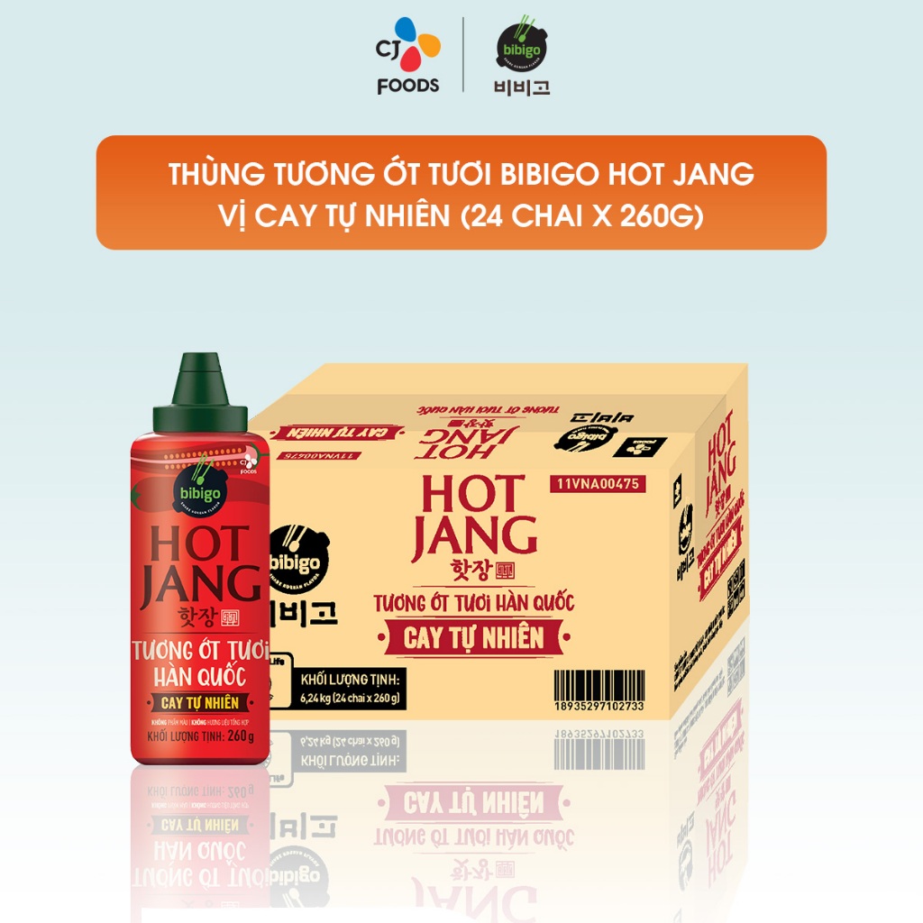 [Date mới] Thùng 24 chai Tương Ớt Tươi Hàn Quốc Bibigo Hot Jang (260g x 24 chai)