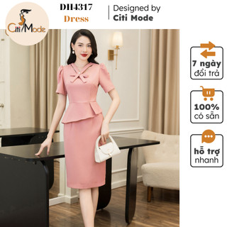 Đầm công sở CITI MODE FASHION thiết kế dáng ôm peplum hồng tay lỡ DH4317