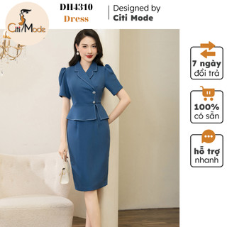 Đầm công sở CITI MODE FASHION thiết kế dáng ôm peplum  xanh tay lỡ DH4310