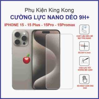 Dán cường lực iphone 15 / 15pro / 15plus / 15promax cường lực nano dẻo 9h+