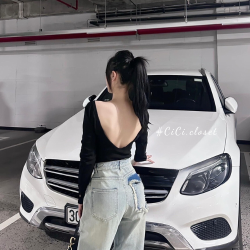 Áo thun nữ dài tay thiết kế hở lưng,Áo thun ôm body dài tay,khoét lưng sexy chất co giãn trẻ trung,cá tính