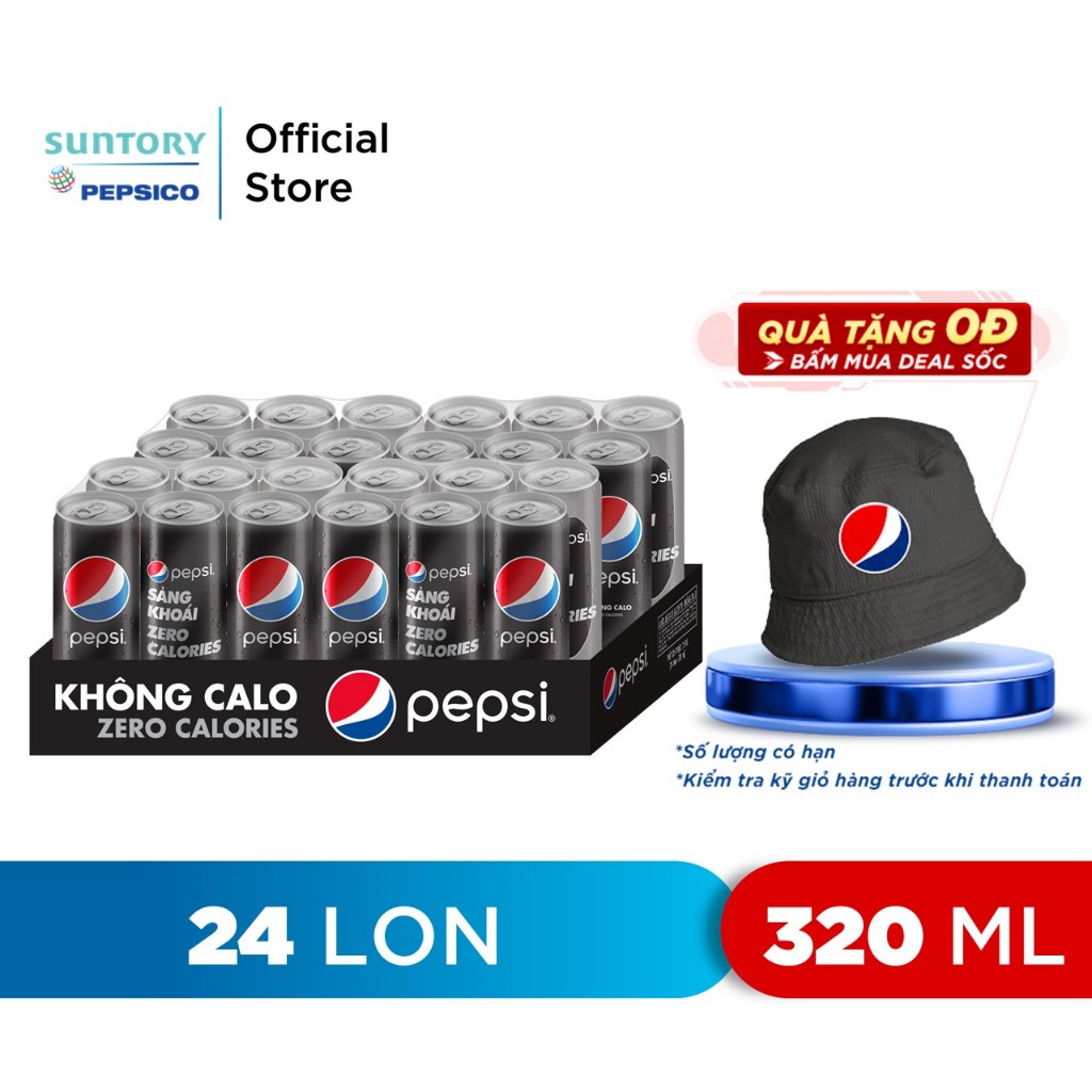 [MUA KÈM DEAL SỐC][HCM | ĐN | HN]Thùng 24 Lon Nước Uống Có Gaz Pepsi Không Calo (320ml/lon)