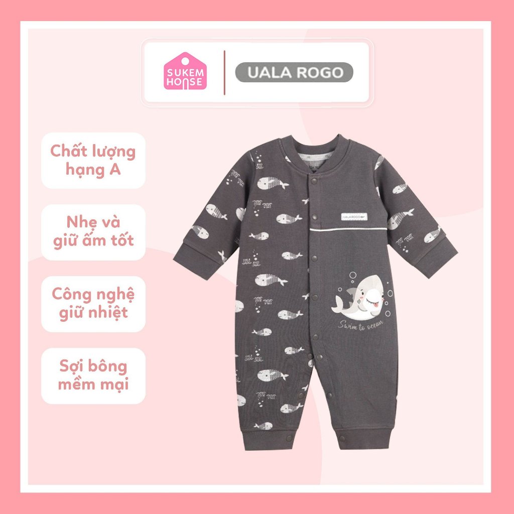 Bộ Body Sơ Sinh Dài Tay Chất Cotton Nỉ Uala&Rogo UR 3930 Hàng Chính Hãng An Toàn Cho Da Bé