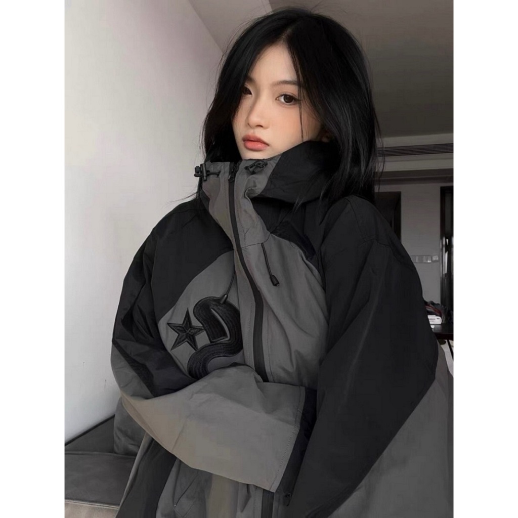 Áo Khoác Gió Dáng Rộng Thêu Họa Tiết Đa Năng Phong Cách Có Nón - OLIVIA