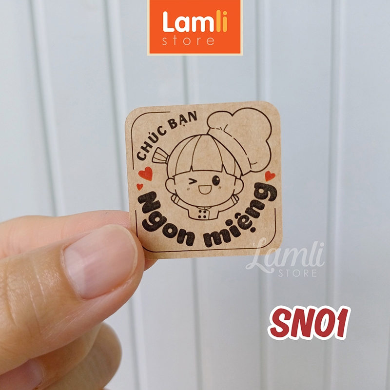89 Tem nhãn dán Chúc Bạn Ngon Miệng | Sticker tiếng Việt | Chất liệu: Decal Kraft nâu | Kt: 3cm