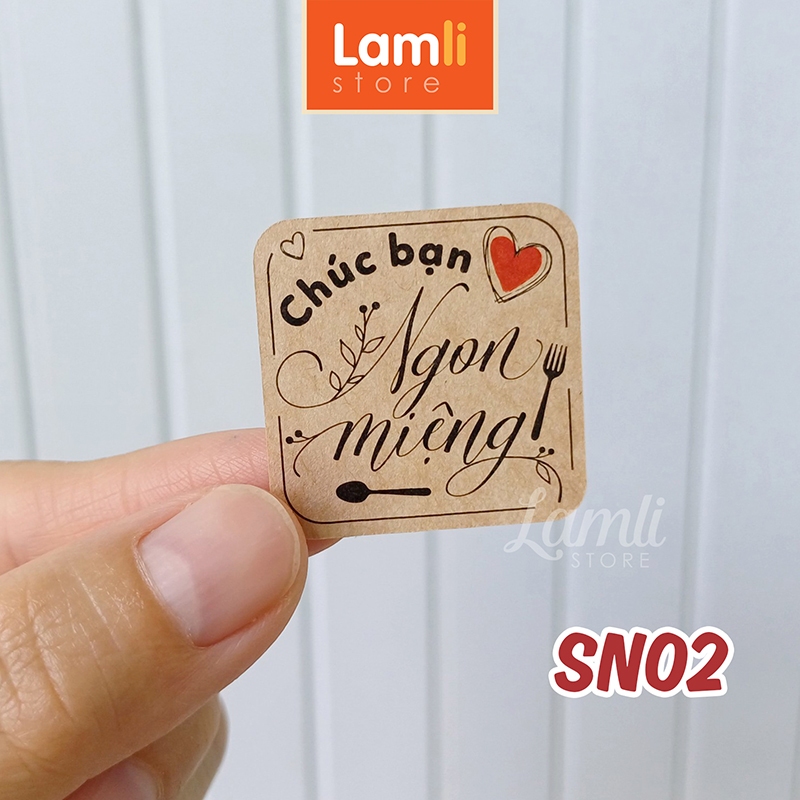 89 Tem nhãn dán Chúc Bạn Ngon Miệng | Sticker tiếng Việt | Chất liệu: Decal Kraft nâu | Kt: 3cm