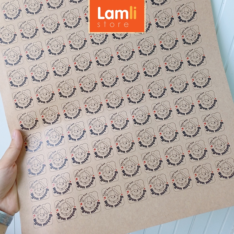 89 Tem nhãn dán Chúc Bạn Ngon Miệng | Sticker tiếng Việt | Chất liệu: Decal Kraft nâu | Kt: 3cm