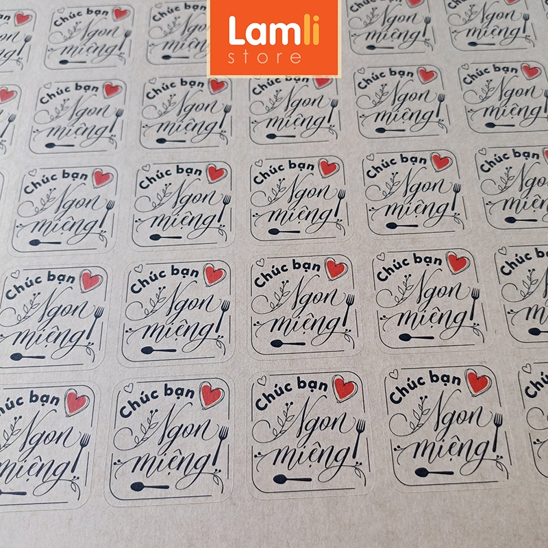 89 Tem nhãn dán Chúc Bạn Ngon Miệng | Sticker tiếng Việt | Chất liệu: Decal Kraft nâu | Kt: 3cm