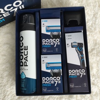DORCO PACE 7II FRESH(Hộp gồm1 dao cạo kèm lưỡi+14 đầu dao thay thế+1 bọt cạo râu 210ml) Nội địa Hàn