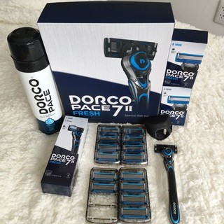 DORCO PACE 7II FRESH(Hộp gồm1 dao cạo kèm lưỡi+14 đầu dao thay thế+1 bọt cạo râu 210ml) Nội địa Hàn