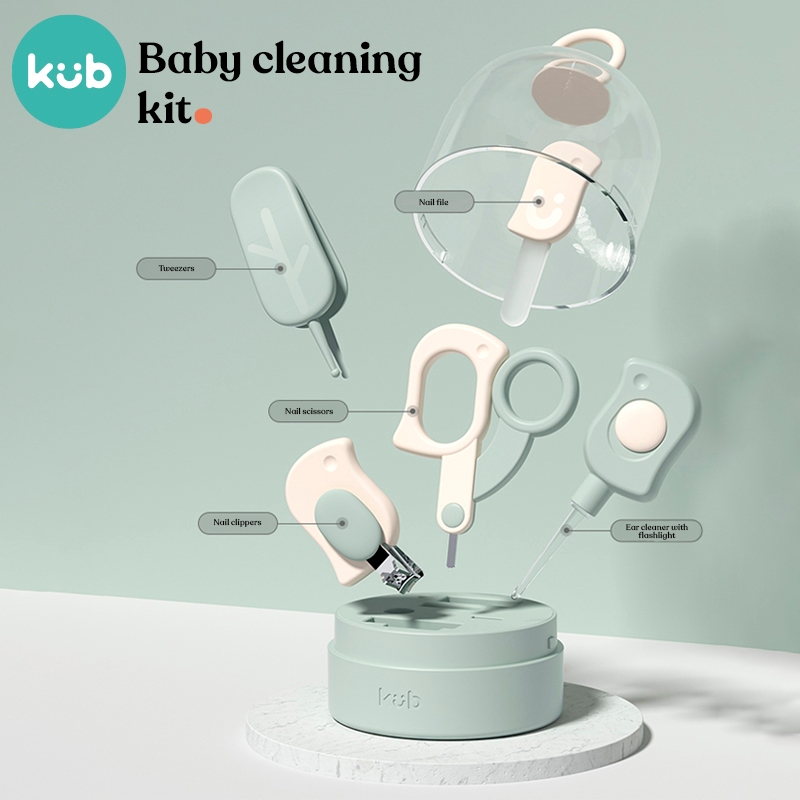 Bộ cắt móng tay cho bé KUB bằng thép không gỉ chuyên dụng cho bé sơ sinh, gồm dụng cụ cắt móng tay, tăm bông nhưa ABS