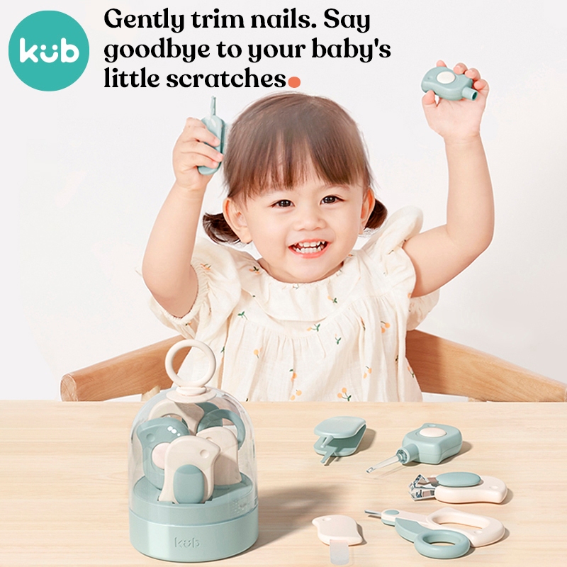 Bộ cắt móng tay cho bé KUB bằng thép không gỉ chuyên dụng cho bé sơ sinh, gồm dụng cụ cắt móng tay, tăm bông nhưa ABS