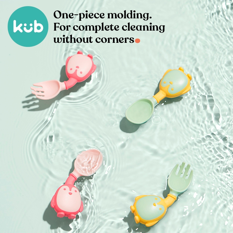 Bộ thìa và dĩa KUB BPA Free 360 độ uốn cong hình chú chim cánh cụt dễ thương cho bé