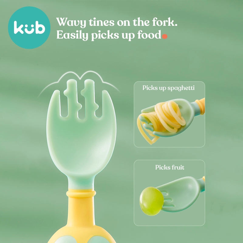 Bộ thìa và dĩa KUB BPA Free 360 độ uốn cong hình chú chim cánh cụt dễ thương cho bé