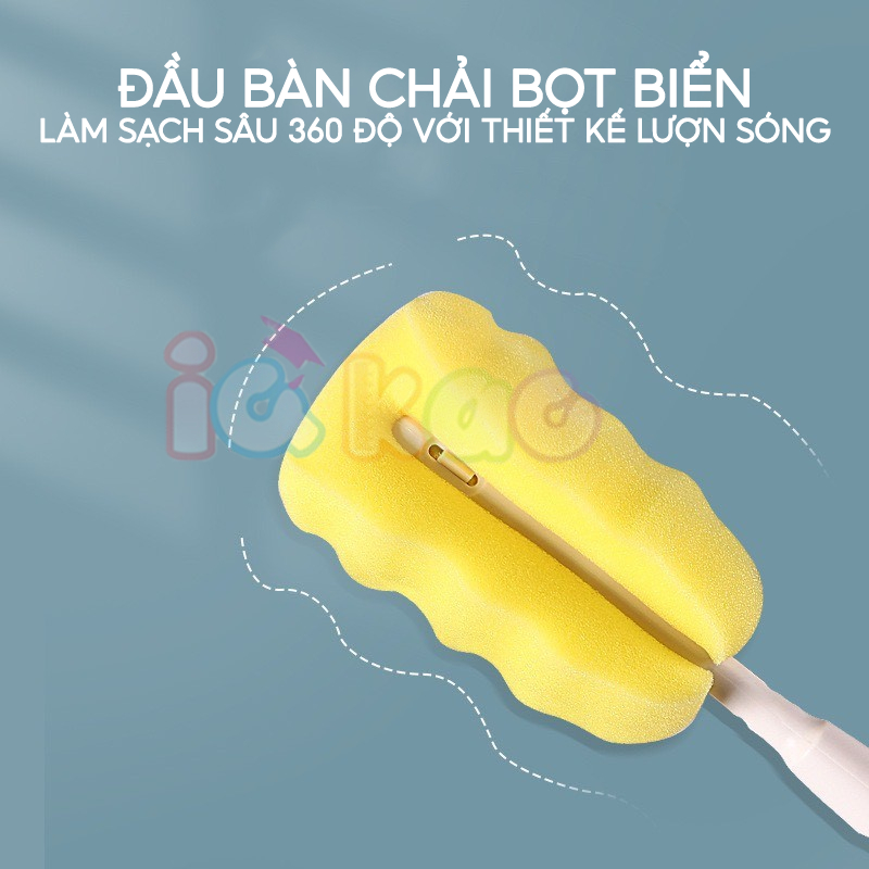 Bộ cọ bình sữa 4 chi tiết IQ Kao MoonShip Cao Cấp 360 độ cho bé, làm sạch bình, ống hút, núm ti giả dễ dàng, tiện lợi