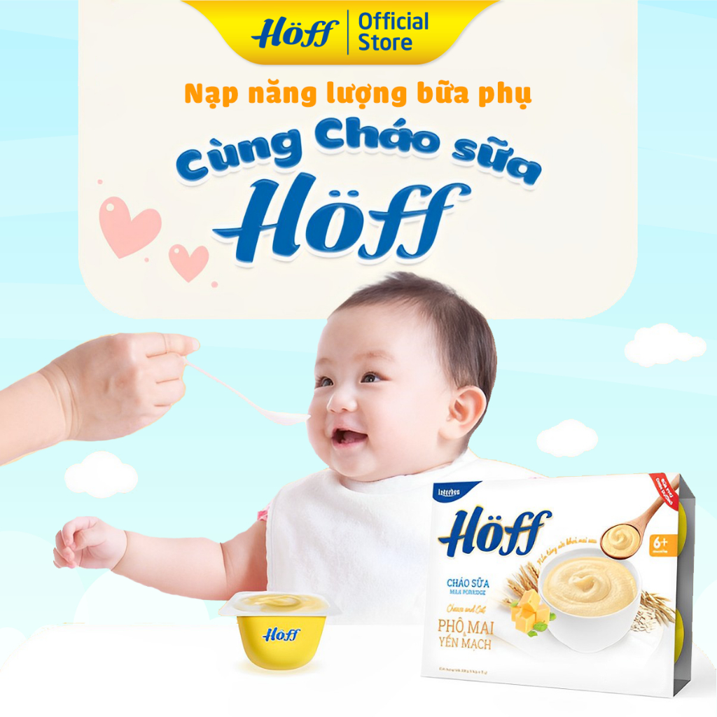 Cháo Sữa PHÔ MAI- YẾN MẠCH Hoff cho bé từ 6 tháng tuổi, bổ sung canxi và chất xơ - 1 THÙNG (8 Lốc/48 hộp)