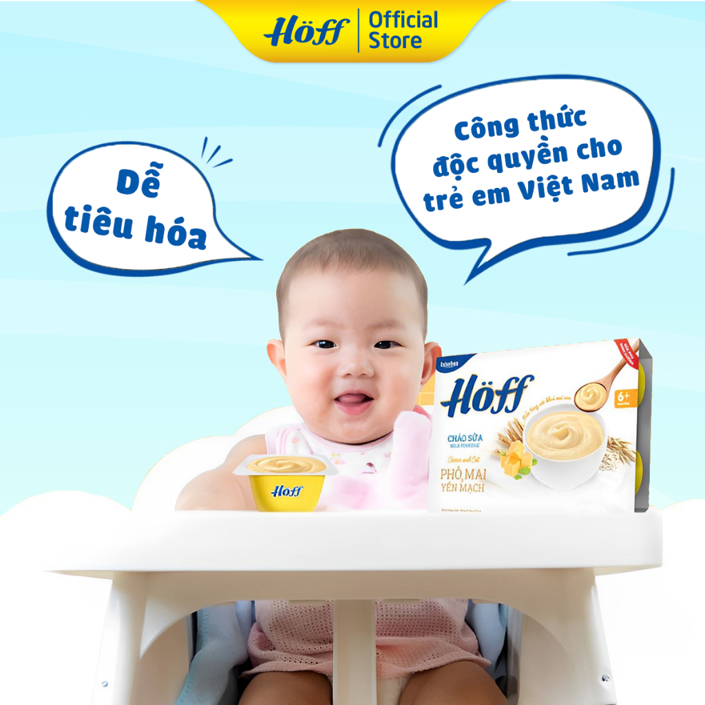 Cháo Sữa PHÔ MAI- YẾN MẠCH Hoff cho bé từ 6 tháng tuổi, bổ sung canxi và chất xơ 4 LỐC (24 hộp x 55g)