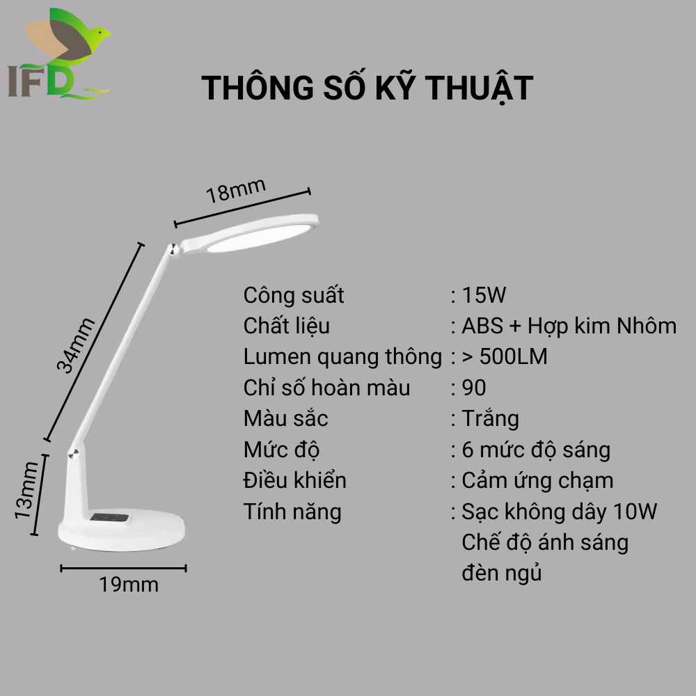 Đèn Bàn Học AIFANDA Chông Cận, Sạc Không Dây, Công Suất 15W- Dùng Học Tập, Làm Việc| HÀNG CHÍNH HÃNG BAO HÀNH 12 THÁNG