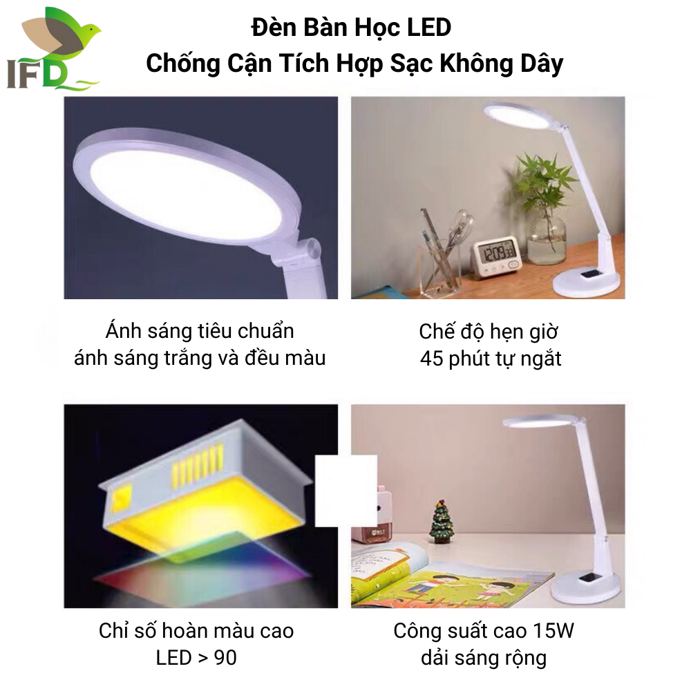Đèn Bàn Học AIFANDA Chông Cận, Sạc Không Dây, Công Suất 15W- Dùng Học Tập, Làm Việc| HÀNG CHÍNH HÃNG BAO HÀNH 12 THÁNG