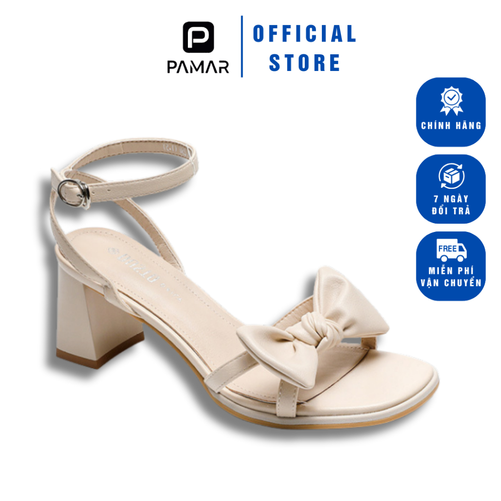 Giày Sandal Cao Gót Nữ Thời Trang Gắn Nơ Siêu Xinh Cho Nàng Da Mềm Gót Vuông Cao 6cm