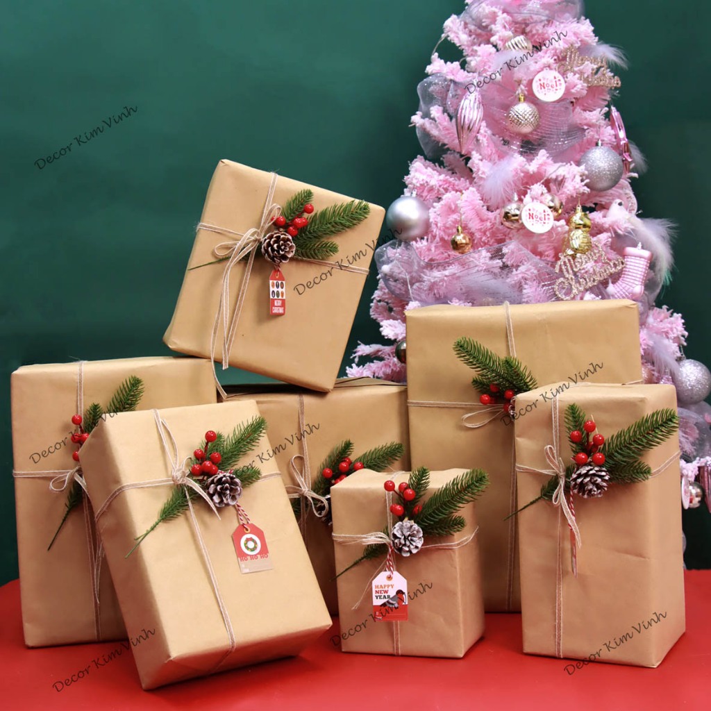 Set Vật Liệu Làm Hộp Quà Giáng Sinh Giấy Nâu SETQUA03 Hộp Quà Noel Trang Trí Giáng Sinh