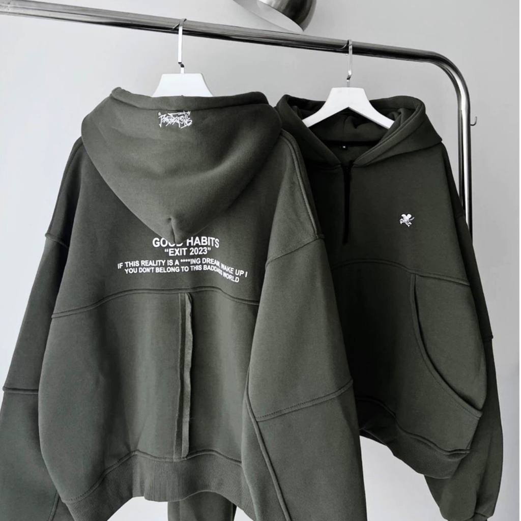 Áo khoác hoodie hình in GOODHABIT dày dặn form lững cho nữ, áo hoodie zip nón to thời trang nữ_GLIVENS